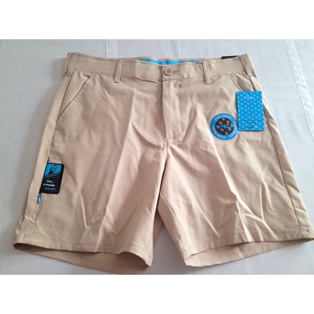NWT Mens Golf Shorts 34 Birdie Bound Khaki Stretch Flex Waist Cell Phone Pocket